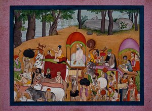 Nanda e altri pastori che si trasferiscono a Vrindavana basato sulla storia del Bhagavata Purana da Unbekannt Unbekannt